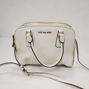 Authentic Michael Kors Women's White Pebbled Leather Satchel Handbag